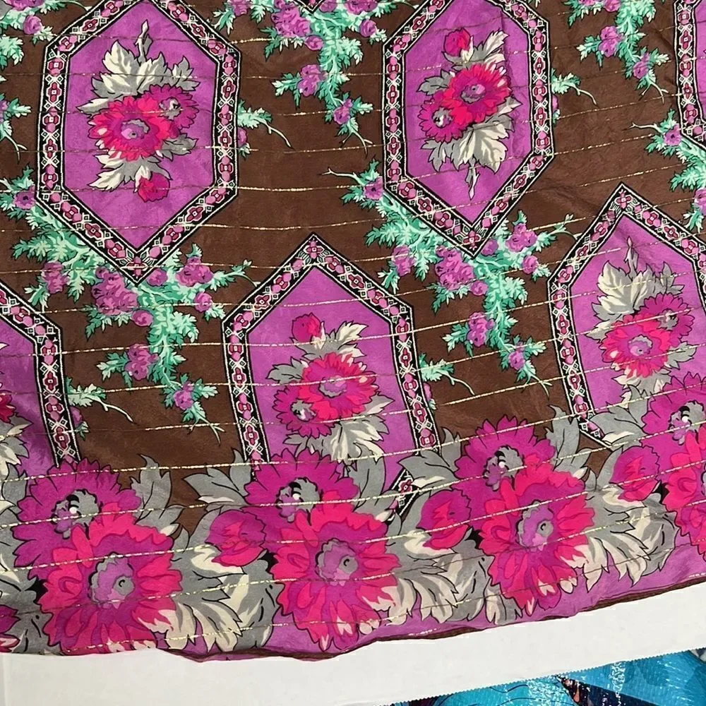 Oscar De la Renta brown and purple silk scarf with metallic details